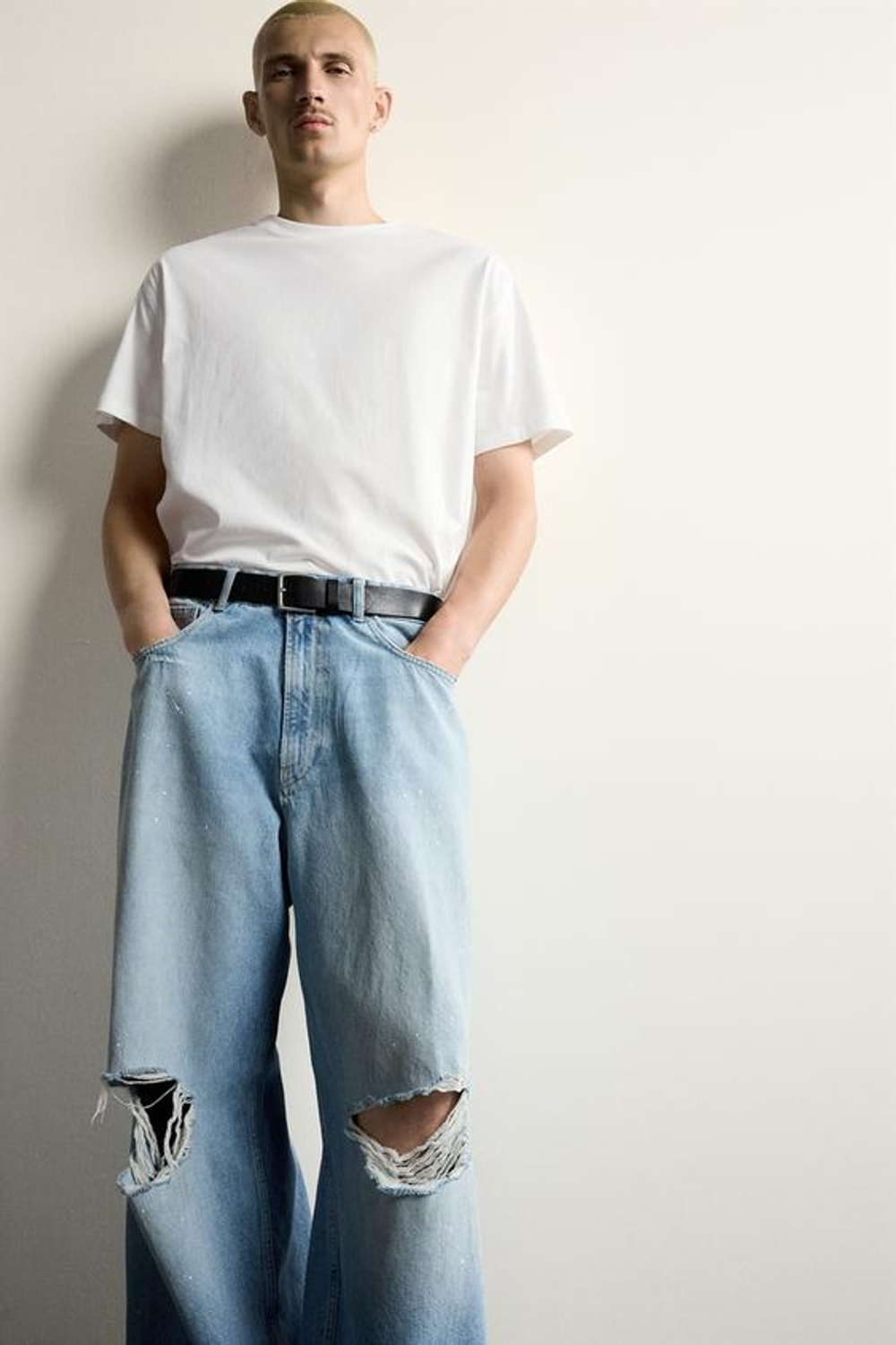 ZARA ДЖИНСЫ BAGGY С РАЗРЕЗАМИ, СИНИЙ