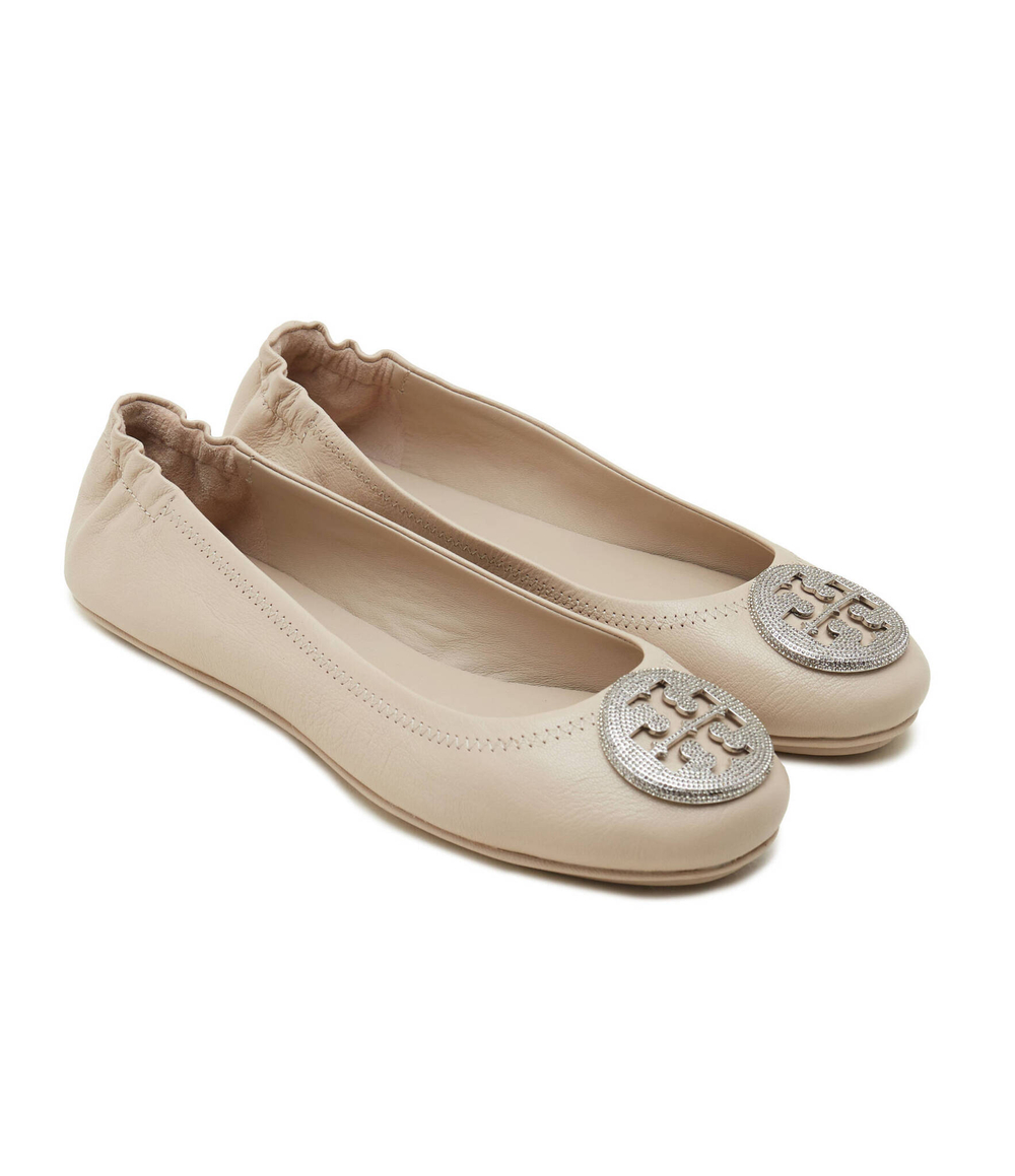 Кожаные балетки minnie travel ballet pave TORY BURCH - бежевый(155637)