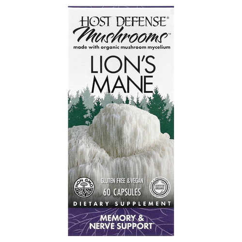 Host Defense, Mushrooms™, ежовик гребенчатый, 60 капсул (0,5 г в 1 капсуле)
