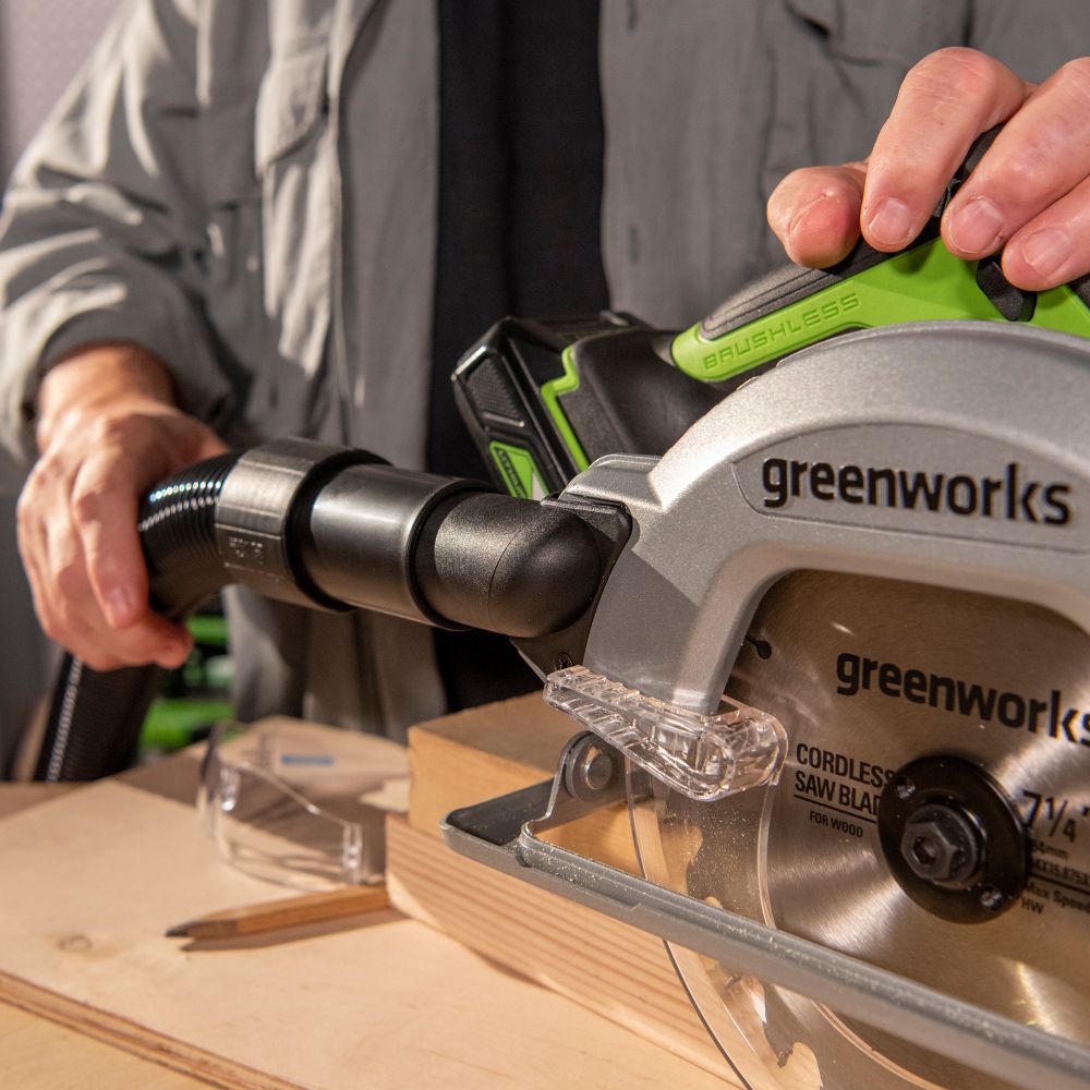 Дисковая пила акк. Greenworks GD24CS, 24V,б/щет,185х20мм, 4500 об/мин, рез 63мм,1х5Ач,ЗУ,кор (1500907CUG)
