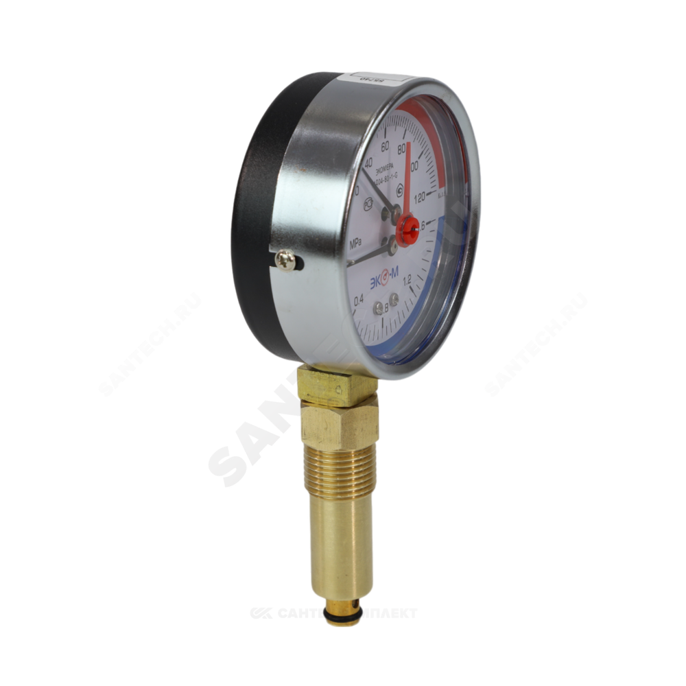 Термоманометр МД04 радиальный Дк63 0-1,0 МПа G1/4" 120С с переходником на G1/2" ЭКОМЕРА МД04-63-G-1МПа- 120-РИ