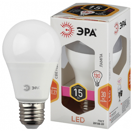 Лампа светодиодная ЭРА STD LED A60-15W-827-E27 15Вт груша теплый белый свет Е27