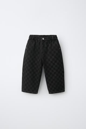 ZARA ДЖИНСЫ BAGGY В КЛЕТКУ, АНТРАЦИТОВО-СЕРЫЙ