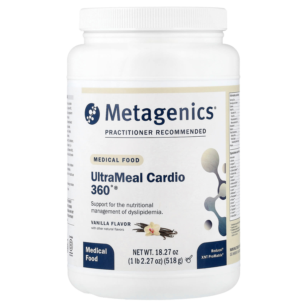Metagenics, UltraMeal Cardio 360°®, лечебная пищевая добавка, со вкусом ванили, 518 г (1 фунт, 2,27 унции)