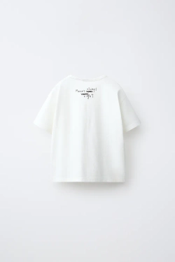 ZARA ФУТБОЛКА С ТЕКСТОВЫМ ПРИНТОМ, БЕЛЫЙ
