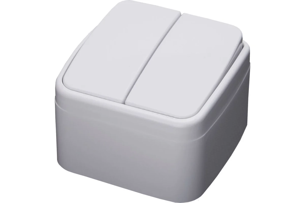 Двухклавишный выключатель STEKKER открытой установки 250В 10А, белый, серия Basic PSW10-42-20 39032