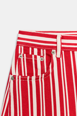 ZARA ДЖИНСЫ-КАПРИ BALLOON В ПОЛОСКУ — ZW COLLECTION, БЕЛЫЙ/КРАСНЫЙ