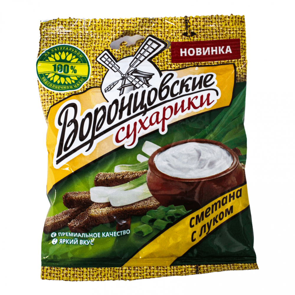 "Воронцовские" сухарики ржано-пшеничные со вкусом "Лук со сметаной" ("Сметана с луком") 1 28 40 гр