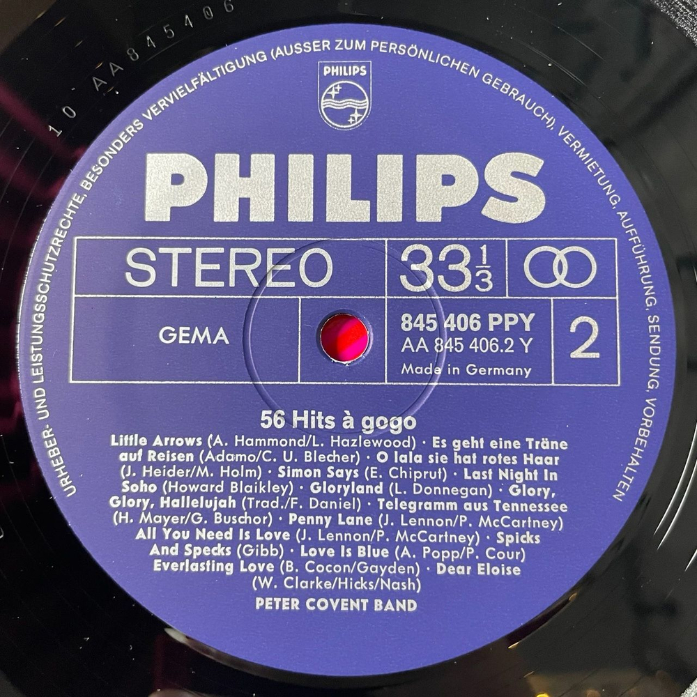 Винтажная виниловая пластинка LP Peter Covent Band 56 Hits A Gogo (Germany 1968)