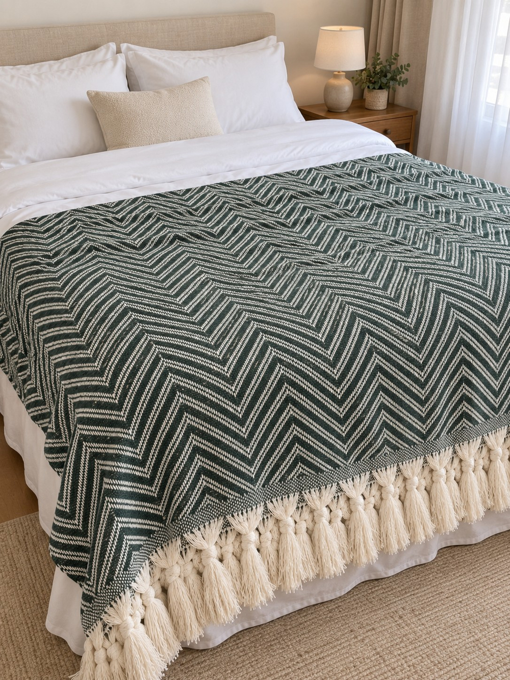 Плед-пике Velora Home «V-дизайн» двухцветный, зелёный, 200×230 см, хлопок 100%