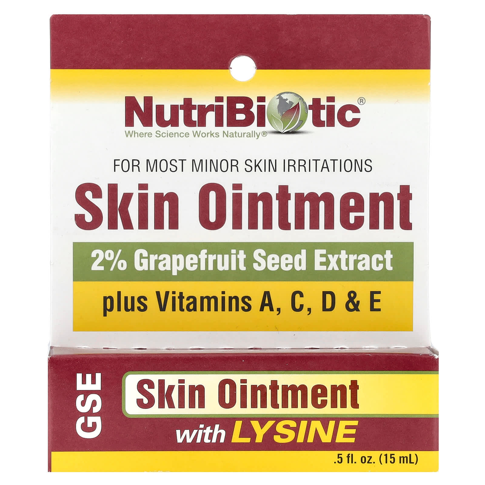 NutriBiotic, Мазь для кожи, 2 % экстракта семян грейпфрута и лизина, 0,5 жидкой унции (15 мл)