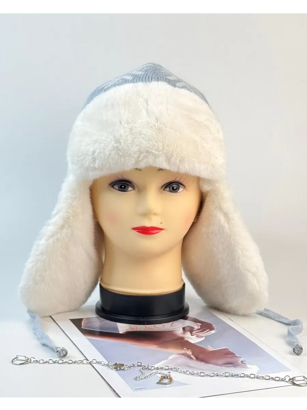 шапка зимняя ушанка вязаная с мехом