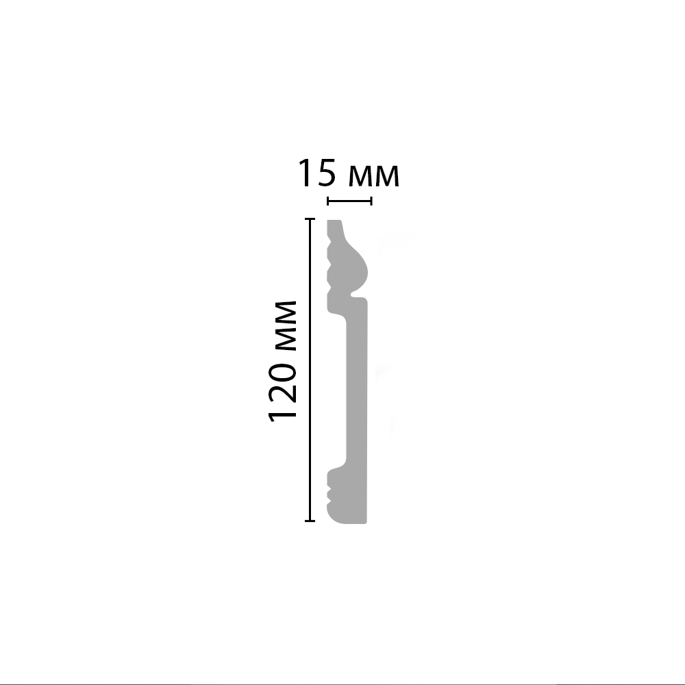 Плинтус напольный дюрополимер белый матовый D004-115 120×15×2000 мм DecoMaster
