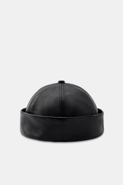 ZARA КОЖАНАЯ ШАПКА С ОТВОРОТОМ, ЧЕРНЫЙ