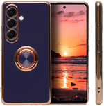 Стильный глянцевый чехол для SAMSUNG GALAXY S25 (не ULTRA/ FE/ PLUS!) с кольцом-подставкой и бархатной подкладкой