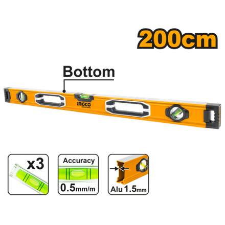 Строительный алюминиевый уровень INGCO HSL08200 INDUSTRIAL 200см