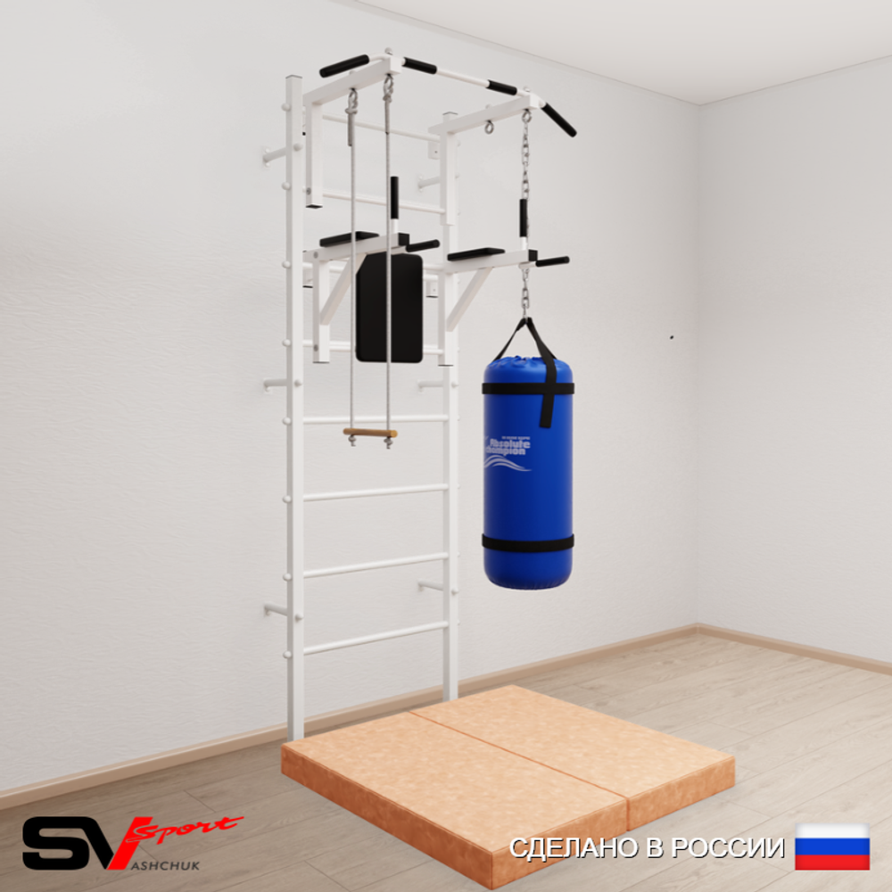 Шведская стенка Sv Sport усиленная 6736 (Турник стандарт/Брусья/Трапеция/Цепь/Мешок 22кг/Мат 1м)