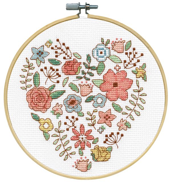 Набор для вышивания нитками Design Works, Сердце из цветов, 20 см
