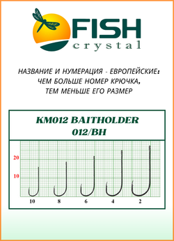 Крючок рыболовный Fish Crystal KM012 BAITHOLDER с засечкой и ушком №2 (5 упаковок)