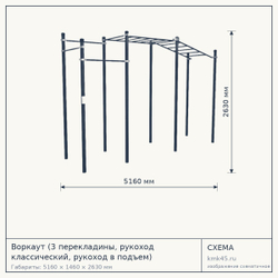 Воркаут (3 перекладины, рукоход классический, рукоход в подъем) 5160х1460х2630 мм — от 97 000 ₽