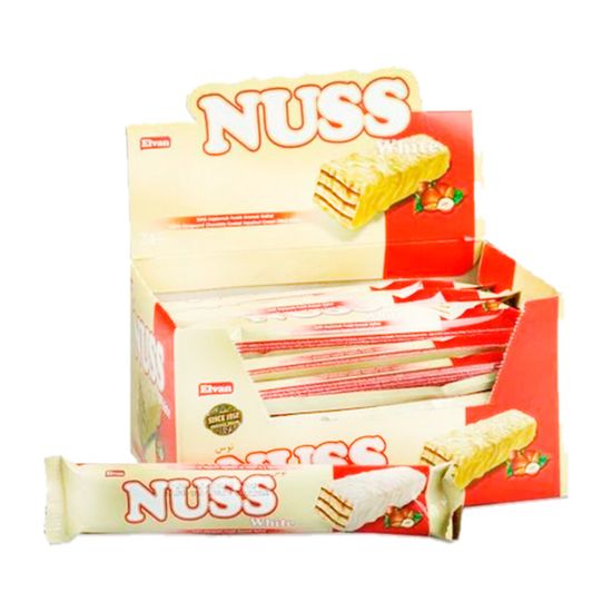 Вафельный батончик Nuss Wafer в белом шоколаде с орехом, 28 г