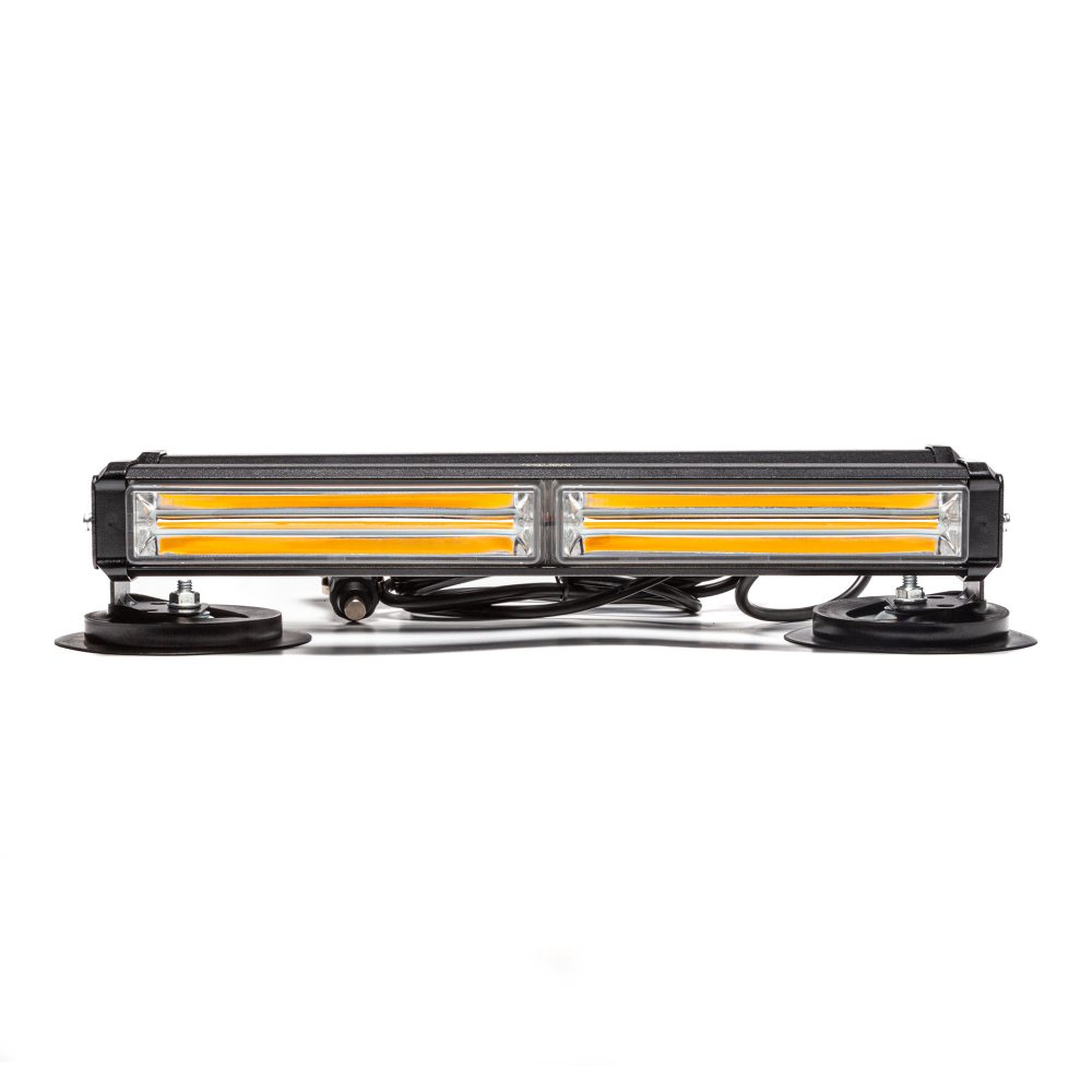 AE24W-2COB-2S-M Маяк-стробоскоп 12/24 В, 24 Вт, желтый, 2-стор. (2+2 блока COB), 13 реж., крепление на магните, прикуриватель (провод 3м), 310*120*78 мм