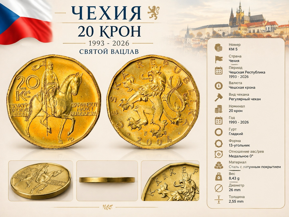 Чехия 20 крон, 2004 Святой Вацлав XF