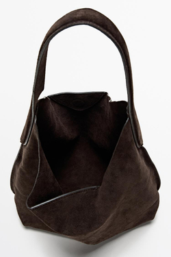 Massimo Dutti Мини-сумочка из натуральной замши, шоколадный