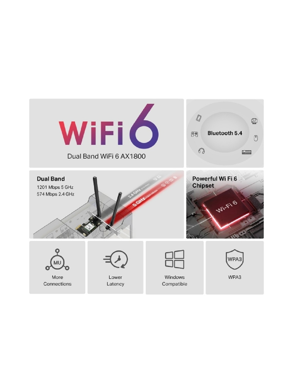 Mercusys MA70XE Адаптер PCI Express с поддержкой Wi-Fi AX1800 и Bluetooth 5.4