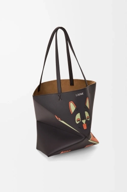Loewe Сумка-тоут среднего размера Futurist Cat Puzzle Fold из телячьей кожи наппа, темно-серый