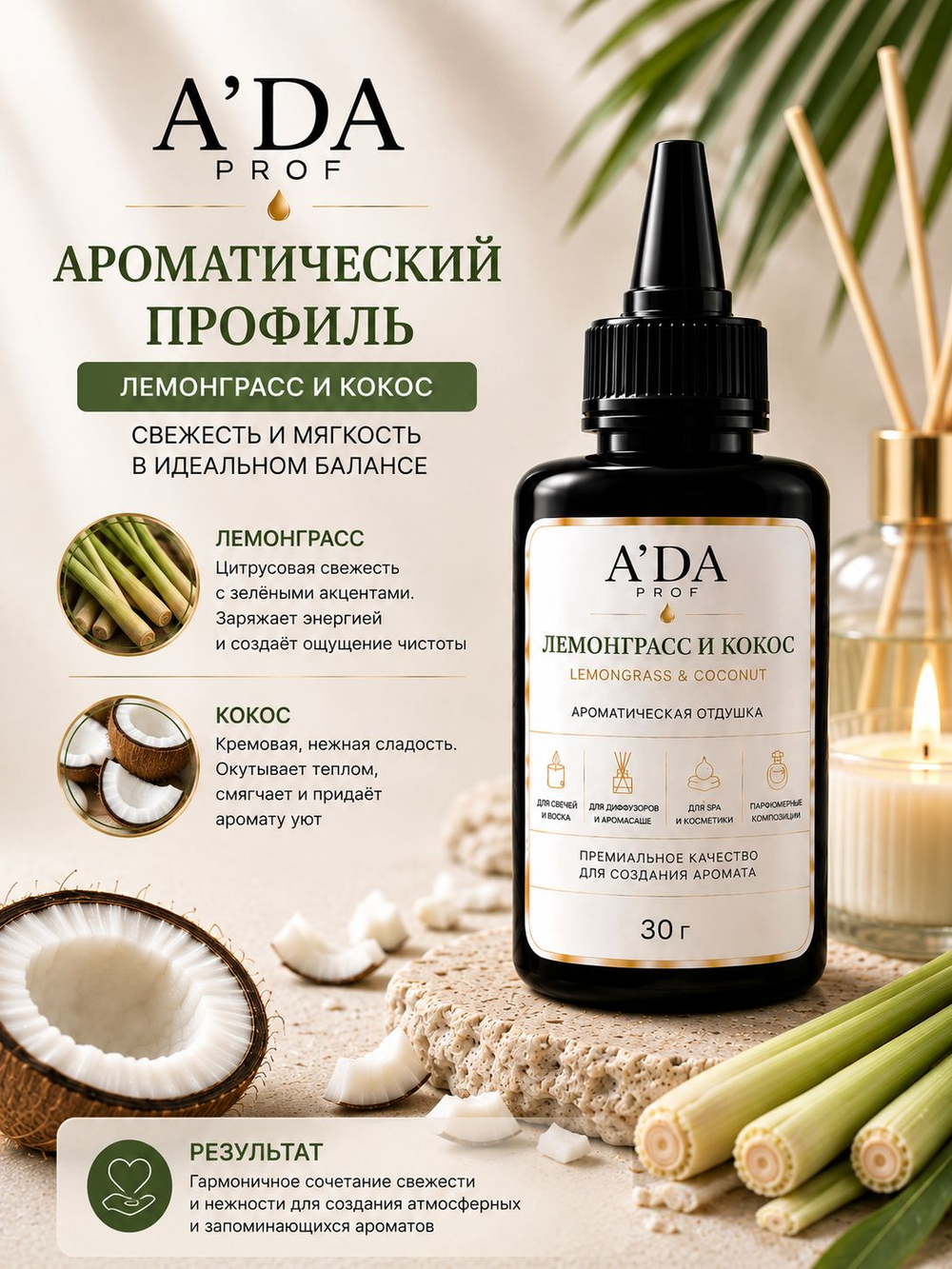 Парфюмированная косметическая отдушка Пион и Розовая замша 30 г ADA PROF для свечей, воска, диффузоров