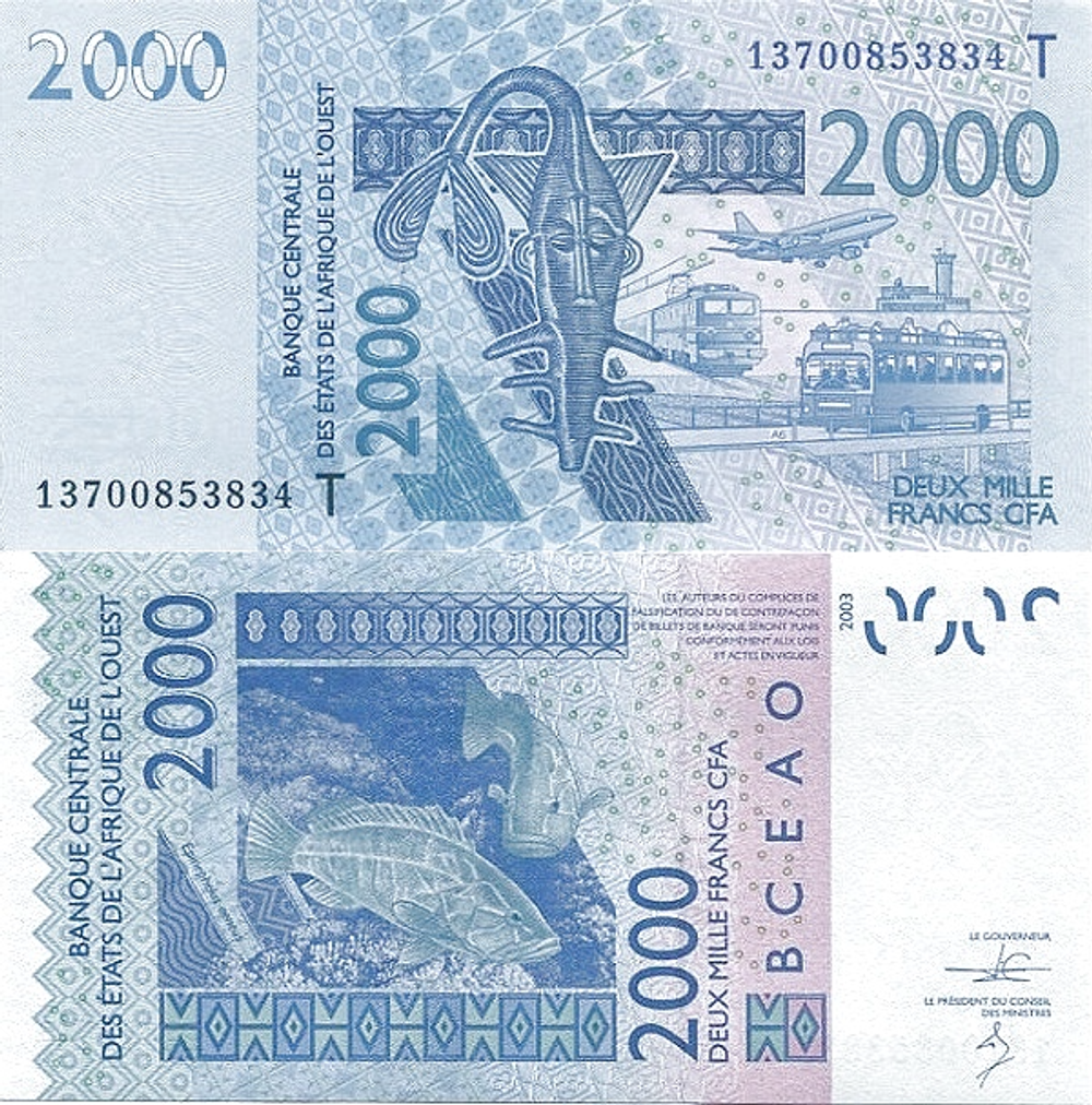 Того 2000 франков КФА 2003 - 2023 Групперы UNC