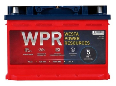 Аккумулятор WPR PREMIUM 74 А/ч обратный R+ 276x175x190 L3 EN 760 А