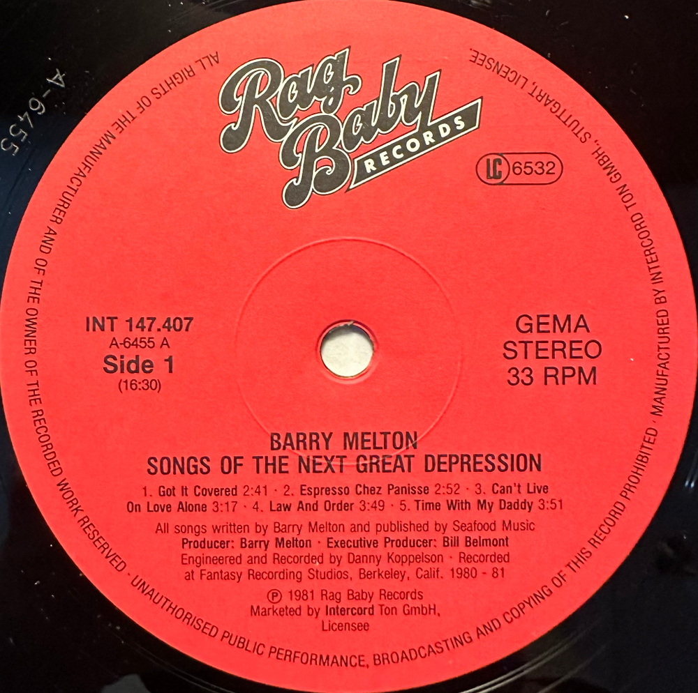 Barry Melton - Songs Of The Next Great Depression (Германия 1981г.)