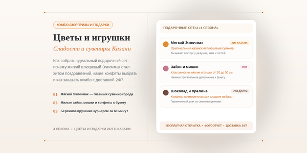 Цветы, сладости и мягкие игрушки в Казани: как собрать идеальный подарочный комбо-сет (включая легендарный Эчпочмак)
