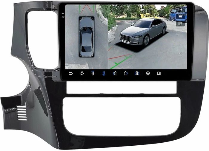 Магнитола для Mitsubishi Outlander 3 2012-2022 (овальный климат) - FarCar BX1006M-360 монитор 9.5" 2K QLED на Android 13, Быстрая, CarPlay, 4G SIM-слот, 4 камеры в комплекте