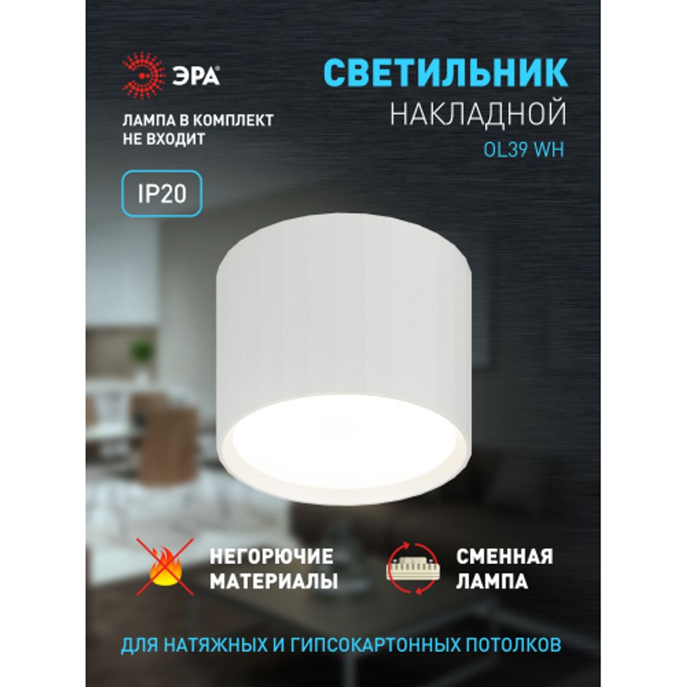 Светильник настенно-потолочный спот ЭРА OL39 WH под GX53 IP20 белый | Накладные светильники