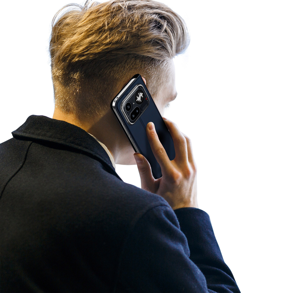 Чехол книжка из кожи синего цвета для Nothing Phone 4a Pro, серия Skin Pro Series от Dux Ducis