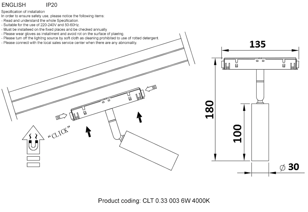 Светильник трековый магнитный Crystal Lux CLT 0.33 003 6W BL 4000K