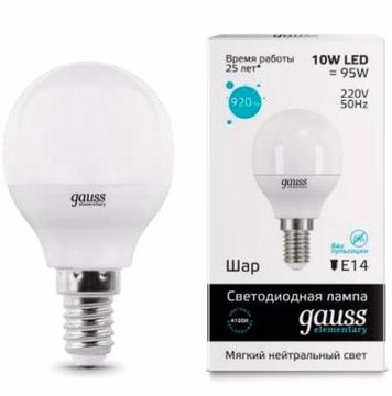 Лампа Gauss LED Elementary Globe 10W E14 4100K 53120