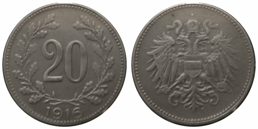 Австрия 20 геллеров, 1916-1918 XF