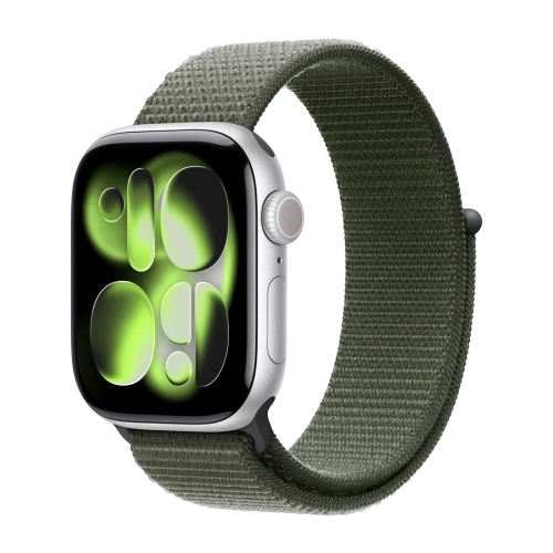 Умные часы Apple Watch Series 11 GPS, 42mm, Silver Aluminium Case with Forest Sport Loop