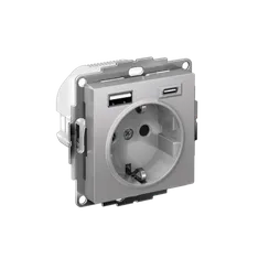 Розетка с USB A+C с заземлением и защитными шторками Systeme Electric AtlasDesign Алюминий ATN000332