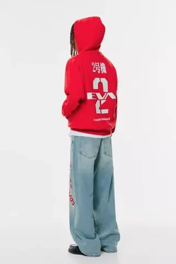 PULL&BEAR Толстовка с капюшоном Evangelion, красный