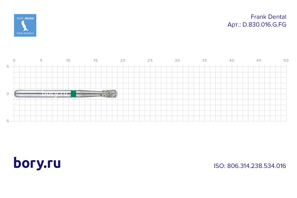 Бор алмазный зеленый  Frank Dental типа FG - D.830.016.G.FG