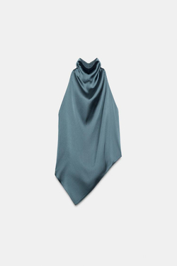 ZARA АТЛАСНЫЙ ТОП ХАЛТЕР, ВОДЯНИСТЫЙ ЗЕЛЕНЫЙ