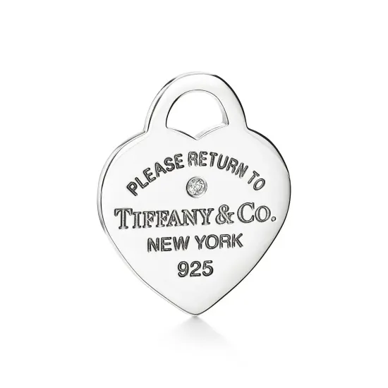 Подвеска Tiffany & Co. Mini Double Heart Tag Pendant в серебре с бриллиантом