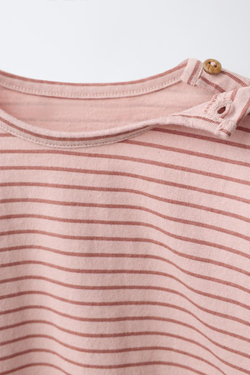 ZARA ФУТБОЛКА В ПОЛОСКУ С ПРИНТОМ, ПАСТЕЛЬНО-РОЗОВЫЙ