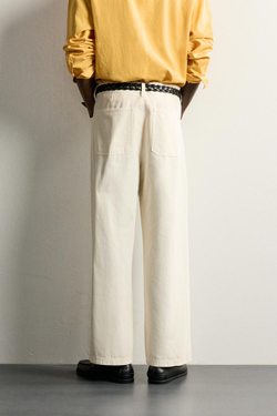 ZARA БРЮКИ STRAIGHT FIT ИЗ КАНВАСА, ЭКРЮ