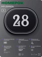 Номерок на дверь квартиры 28, для кабинета, офиса, шильдик 9 х 7 см, черный, Айдентика Технолоджи